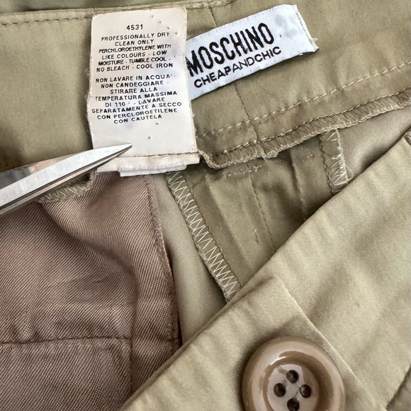 Moschino Cheapandchic | Khaki Straight Leg Pants Front Pleat Low Rise Button Zip - Picture 9 of 10